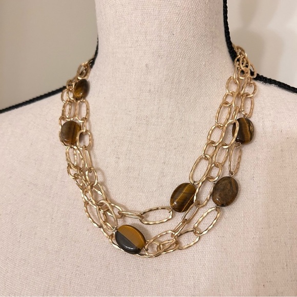 Jewelry - Gold and Brown Resin Beaded Multi-Layer Necklace